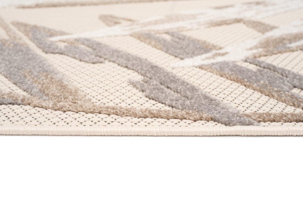 Area Rug Patio Outdoor Cream Grey Leaves