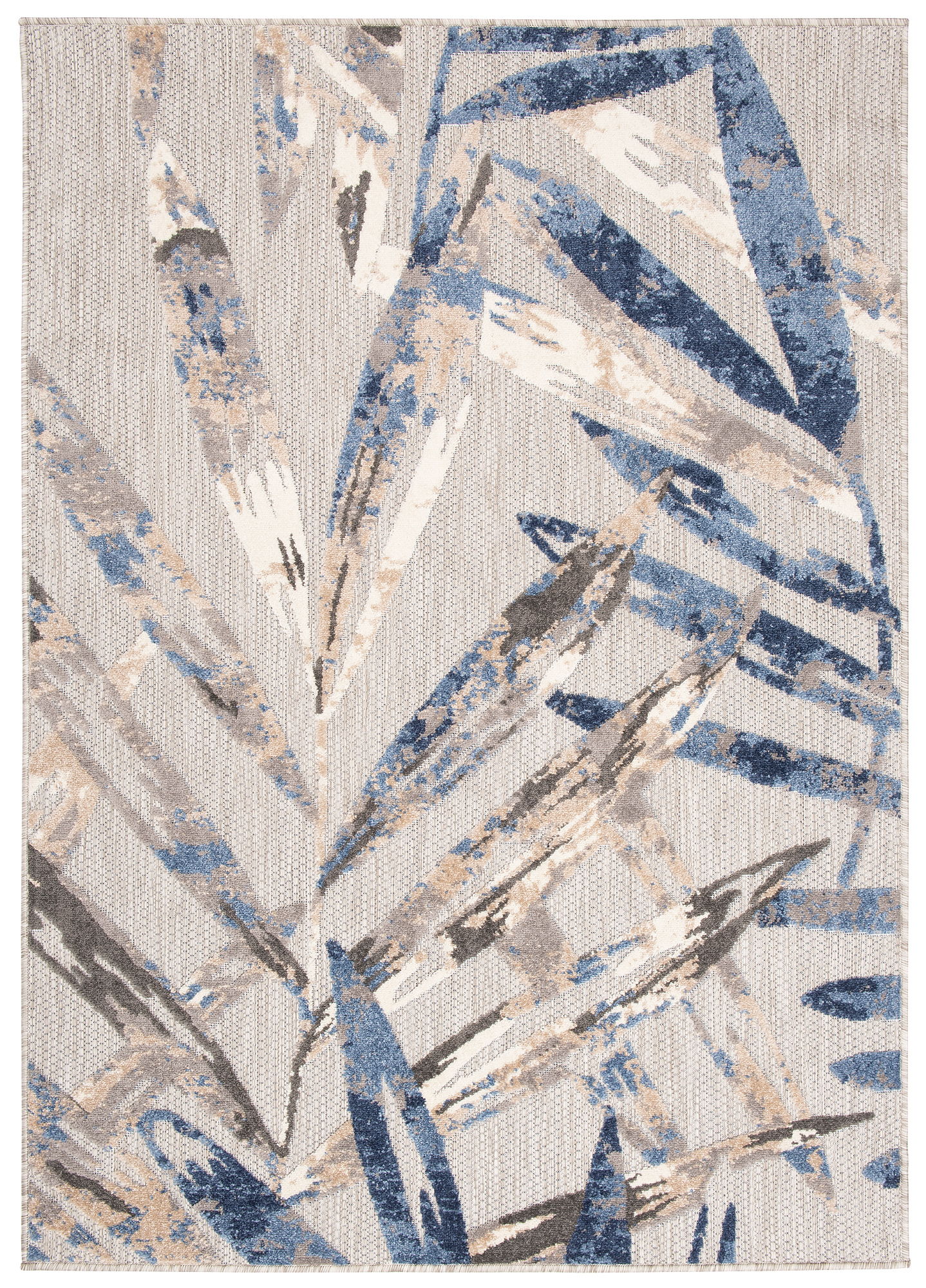 Area Rug Patio Outdoor Grey Blue Leaves