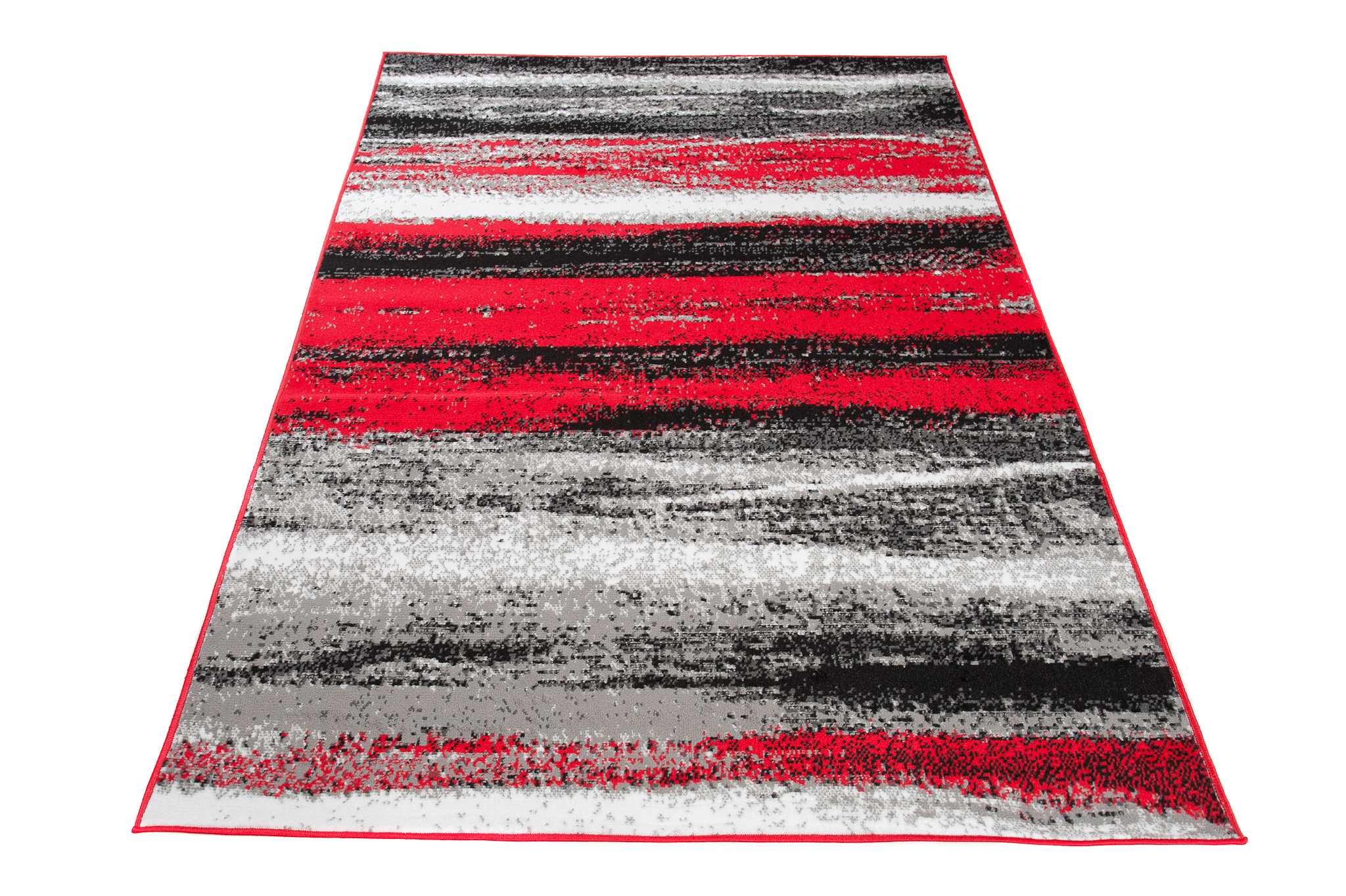Area Rug Maya Short Pile Flecked Lines Grey Red