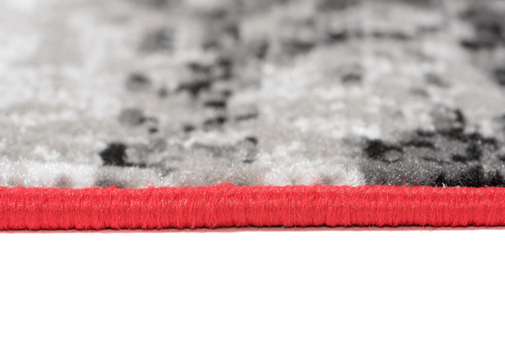 Area Rug Maya Short Pile Flecked Lines Grey Red