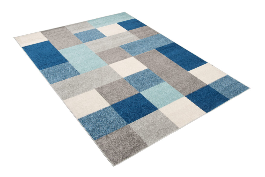 Area Rug Lazur Geometric Squares Grey Blue