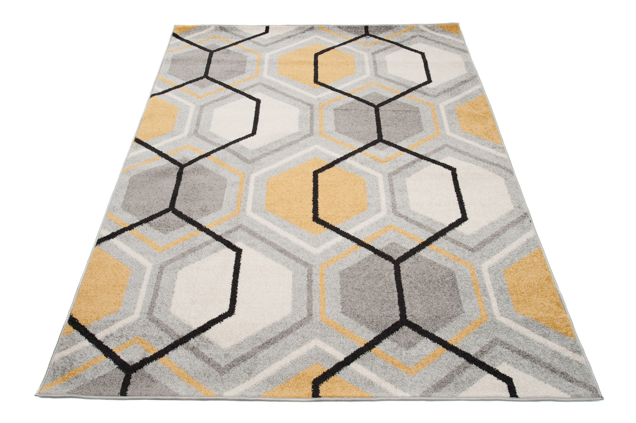 Area Rug Lazur Geometric Hexagon Grey Yellow