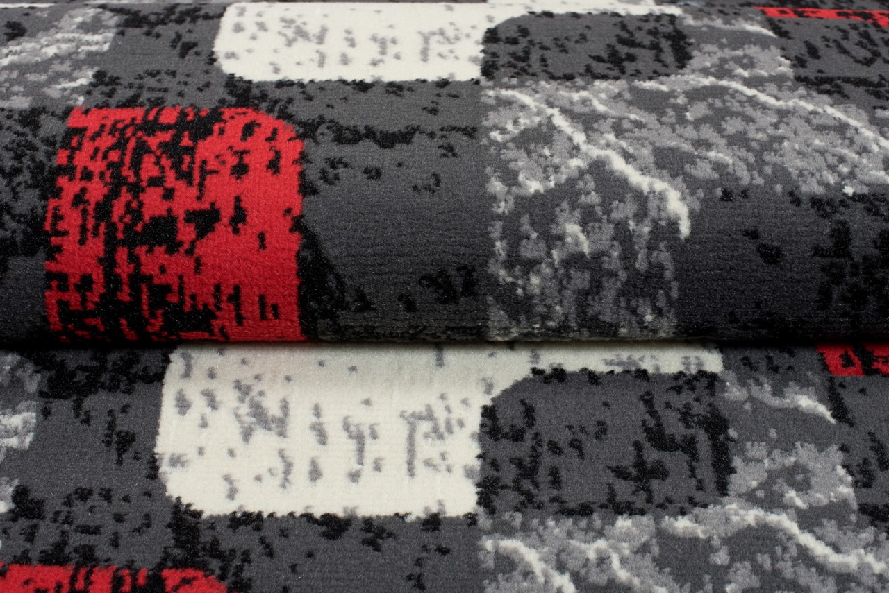 Carpet Runner Dream Grey Cream Red Geometric Shapes