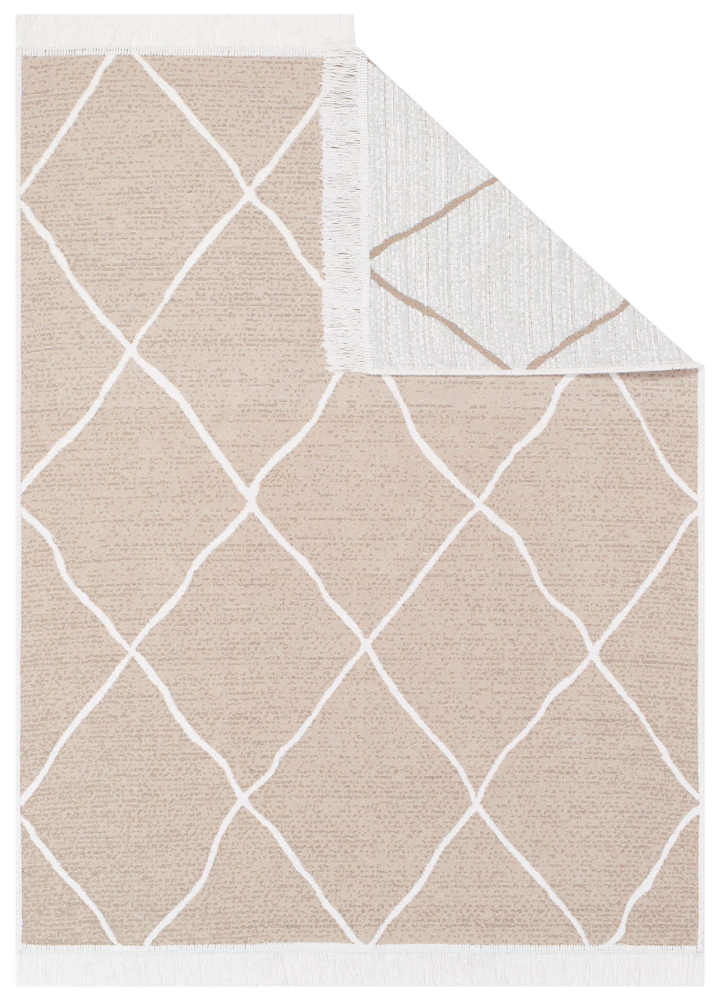 Area Rug Azteca Cotton Beige Diamonds with Fringes