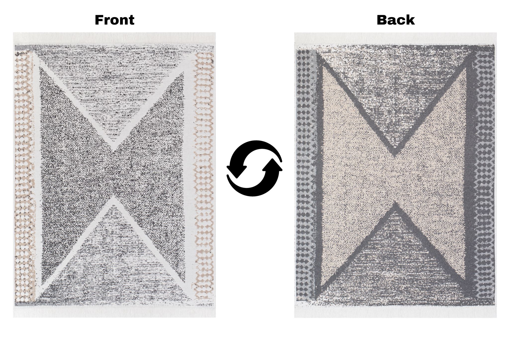 Area Rug Azteca Cotton Grey Beige with Fringes