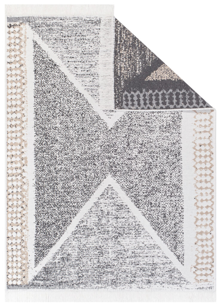 Area Rug Azteca Cotton Grey Beige with Fringes