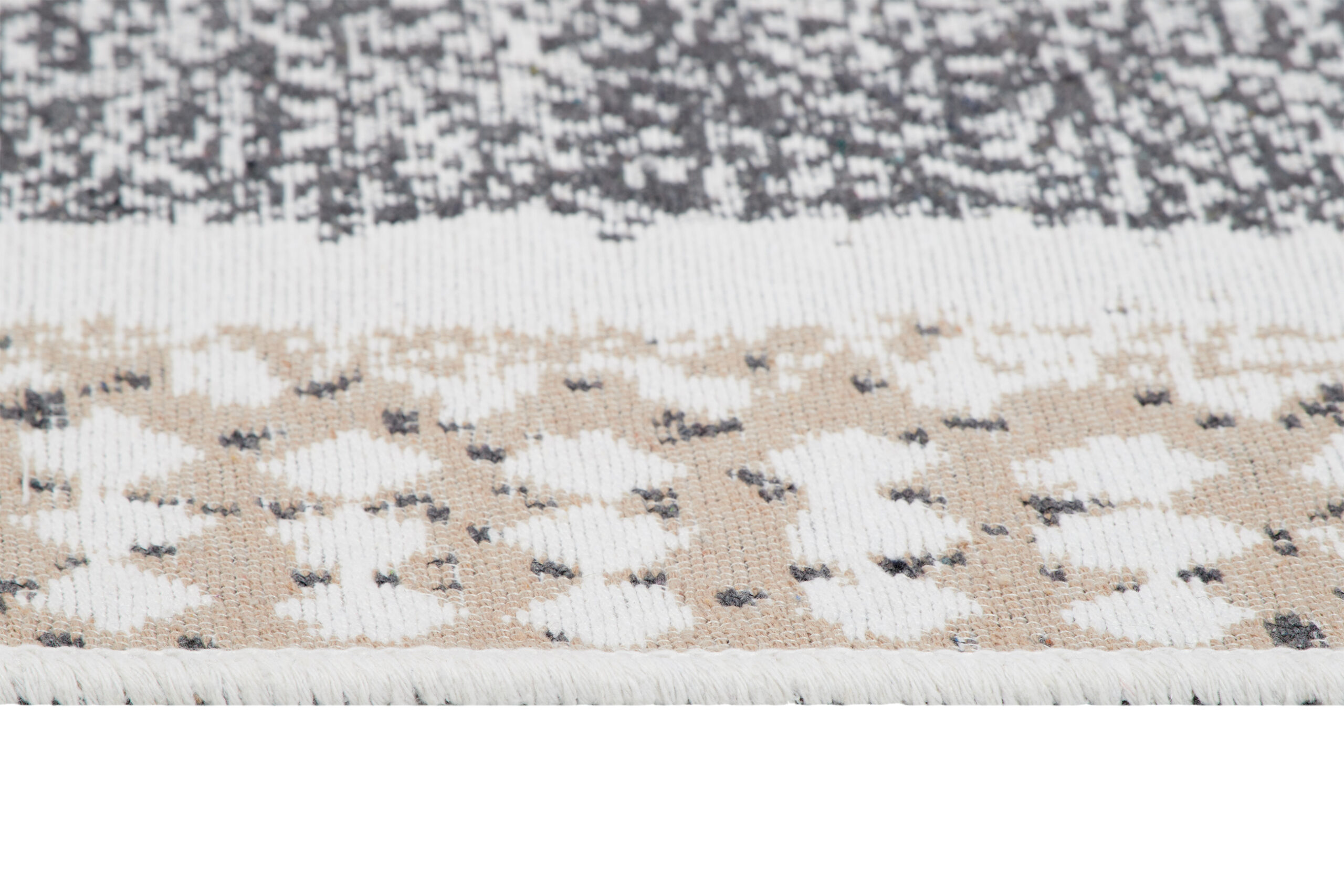 Area Rug Azteca Cotton Grey Beige with Fringes