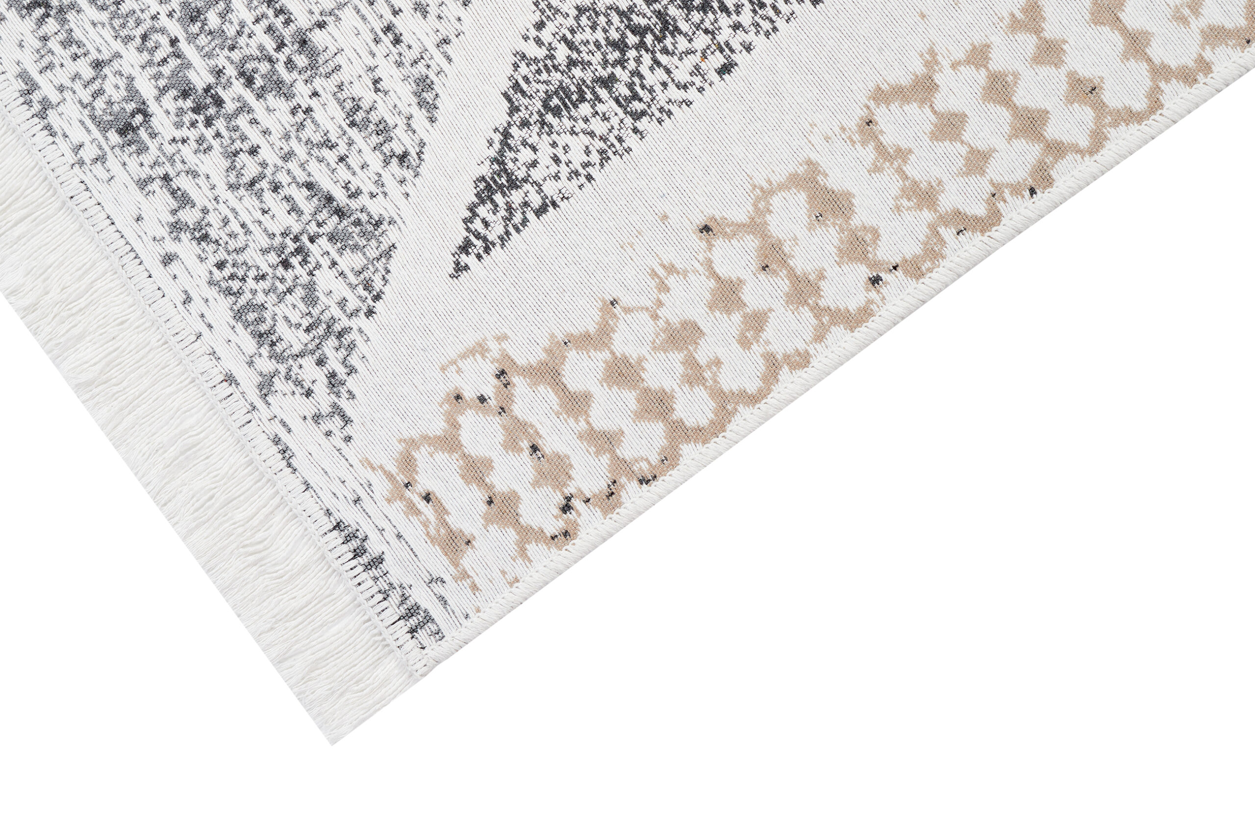 Area Rug Azteca Cotton Grey Beige with Fringes