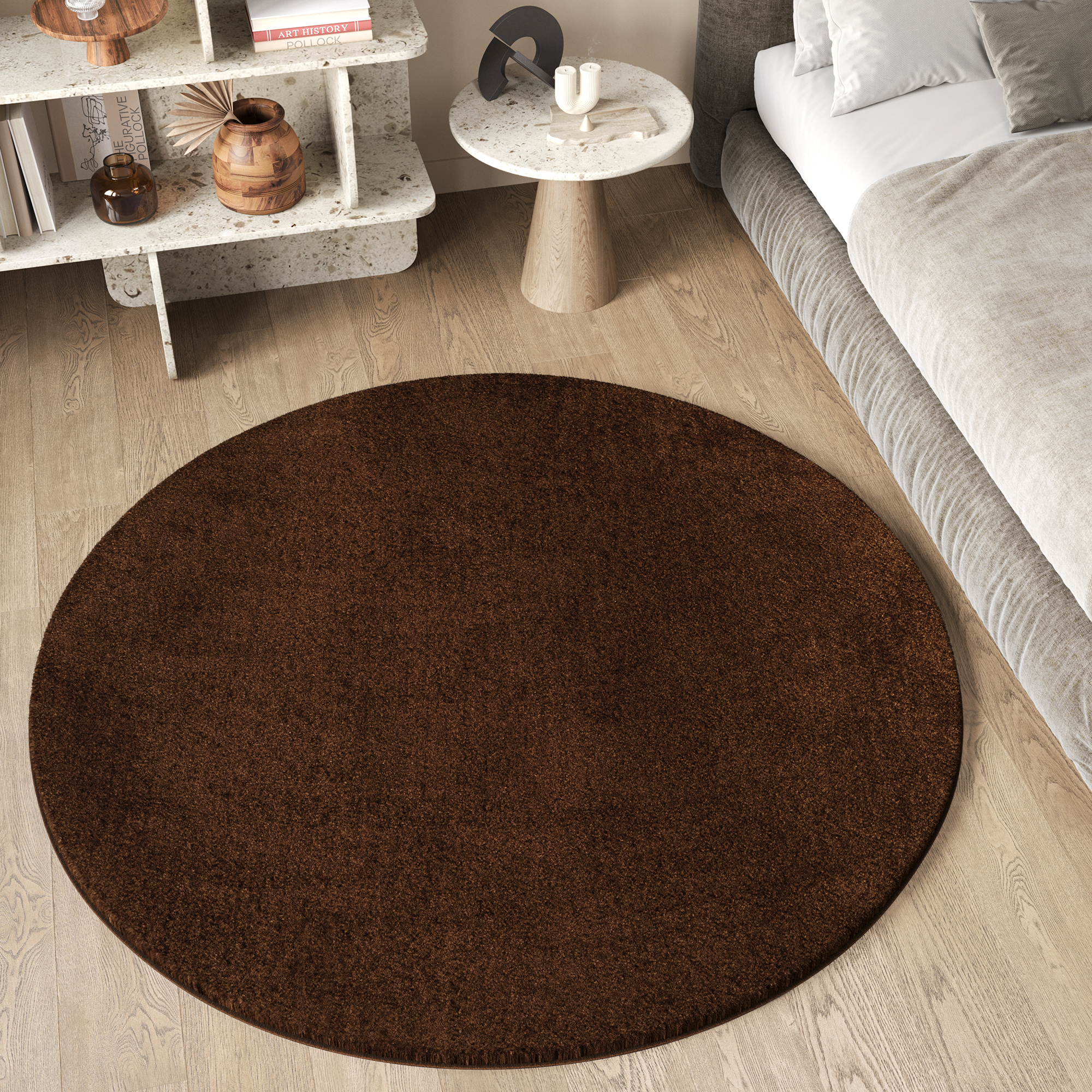 Area Rug Cuddle Round Anti-slip Brown Shaggy