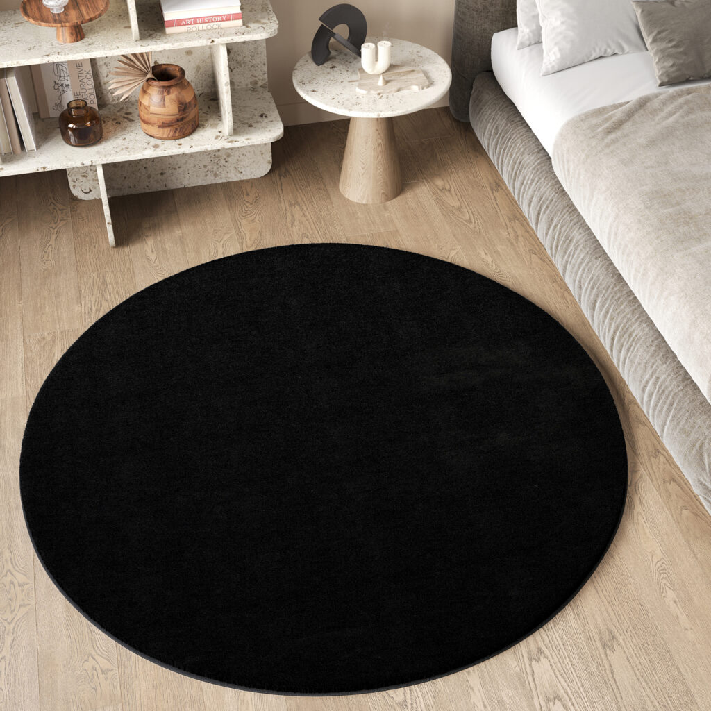 Area Rug Cuddle Round Anti-slip Black Shaggy