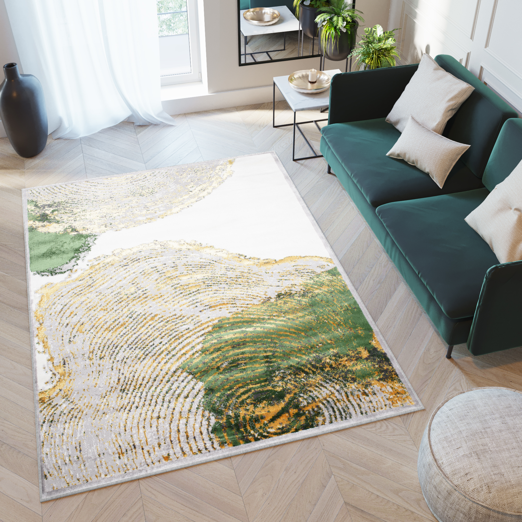 Area Rug Turmalin Green Gold Cream Wood