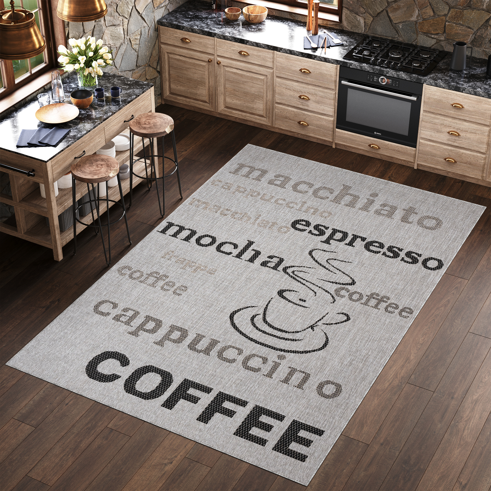 Area Rug Melissa Grey Black Coffee Indoor Outdoor