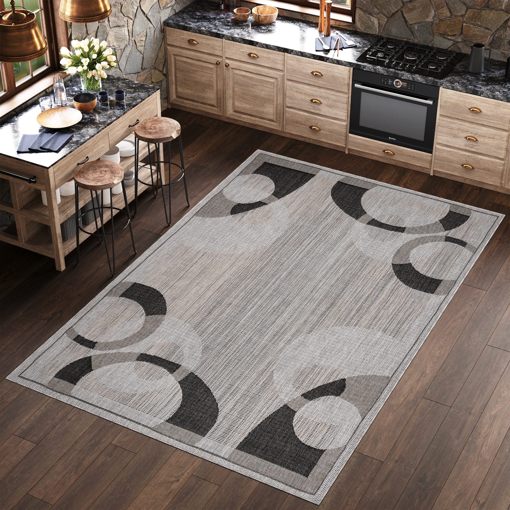 Area Rug Melissa Grey Black Geometric Indoor Outdoor