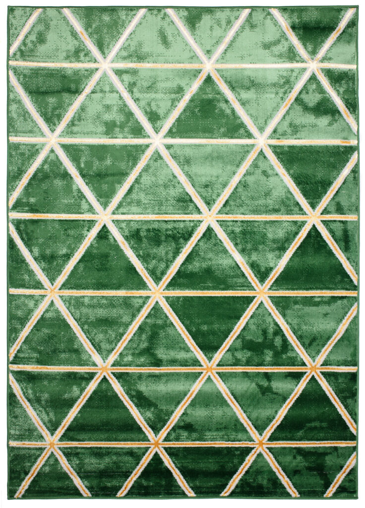 Area Rug Turmalin Green Gold Triangles Geometric