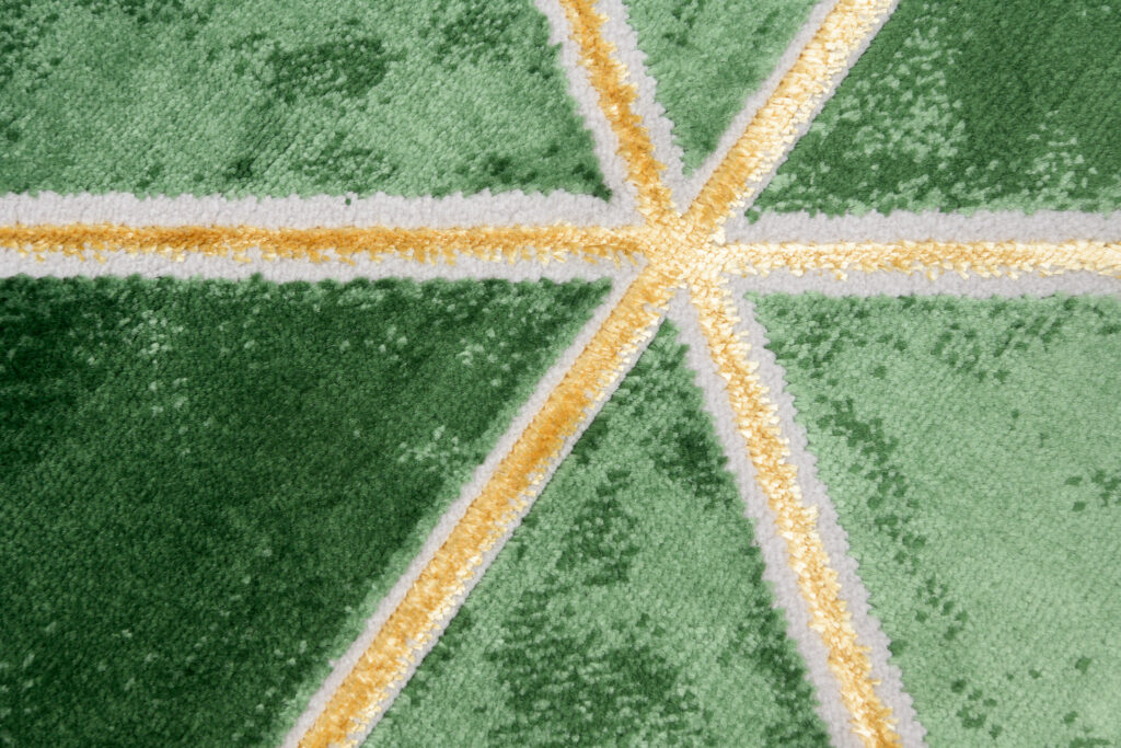 Area Rug Turmalin Green Gold Triangles Geometric