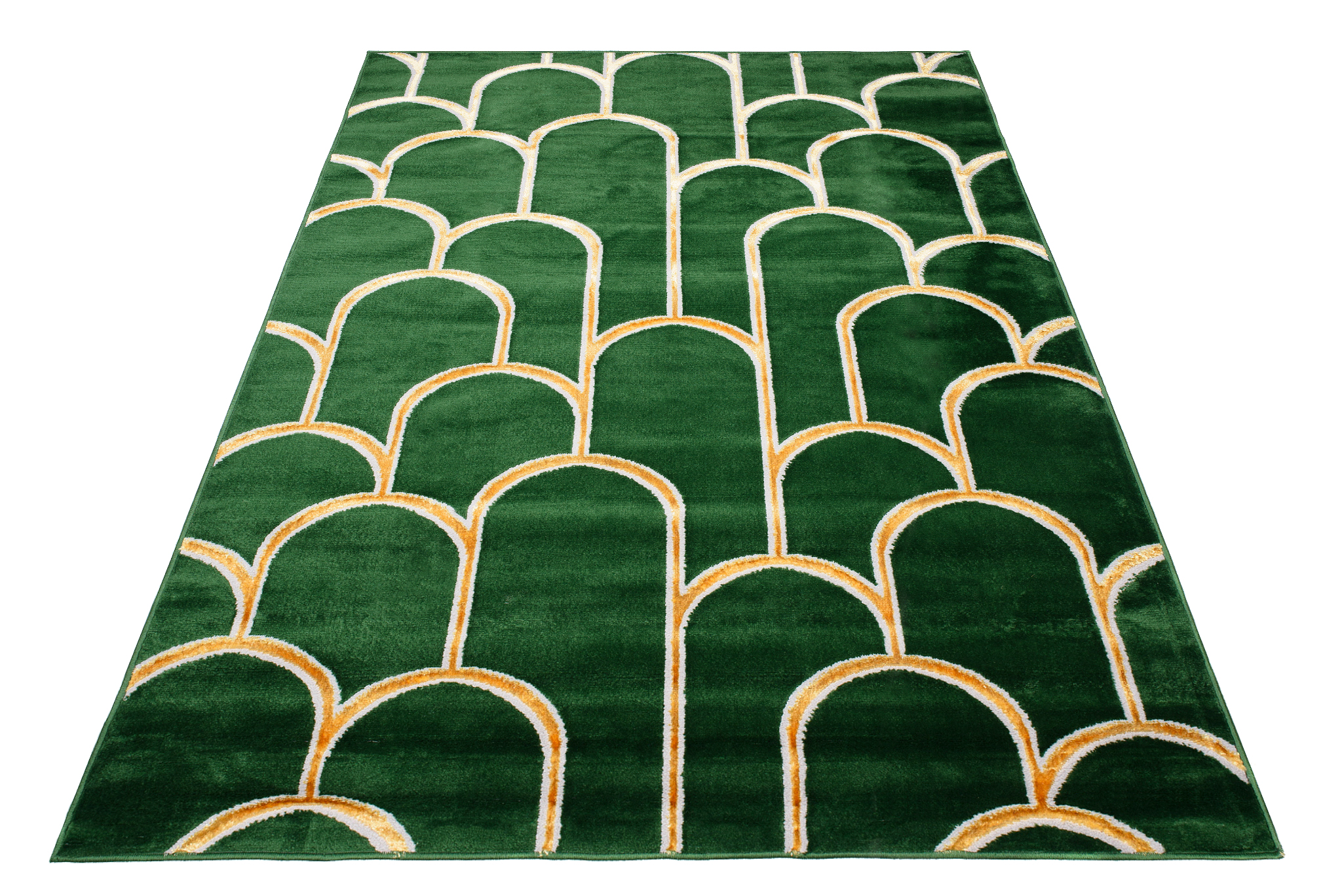 Area Rug Turmalin Green Gold Round Rectangles