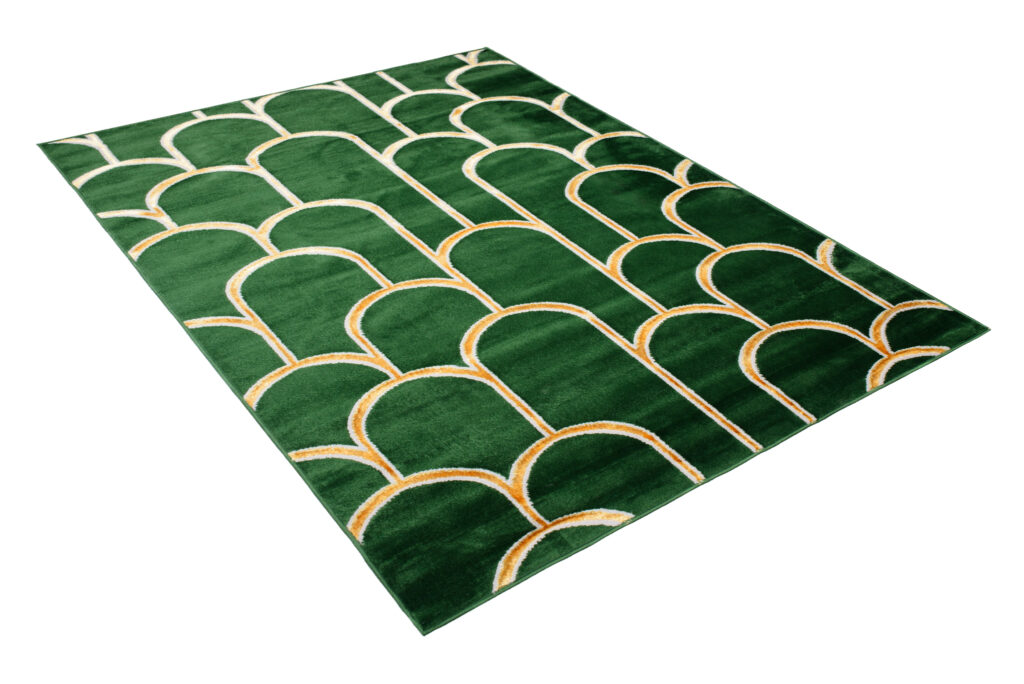 Area Rug Turmalin Green Gold Round Rectangles