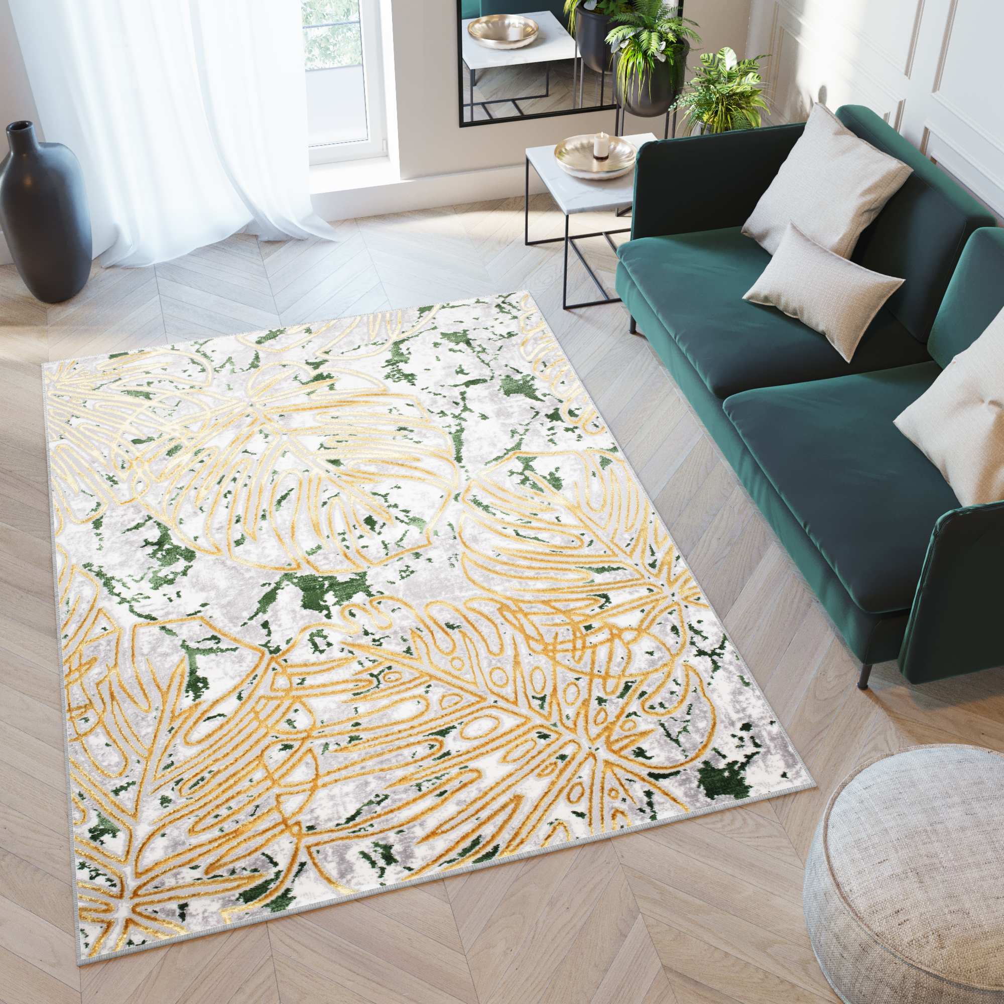 Area Rug Turmalin Cream Gold Flecked Big Leaves