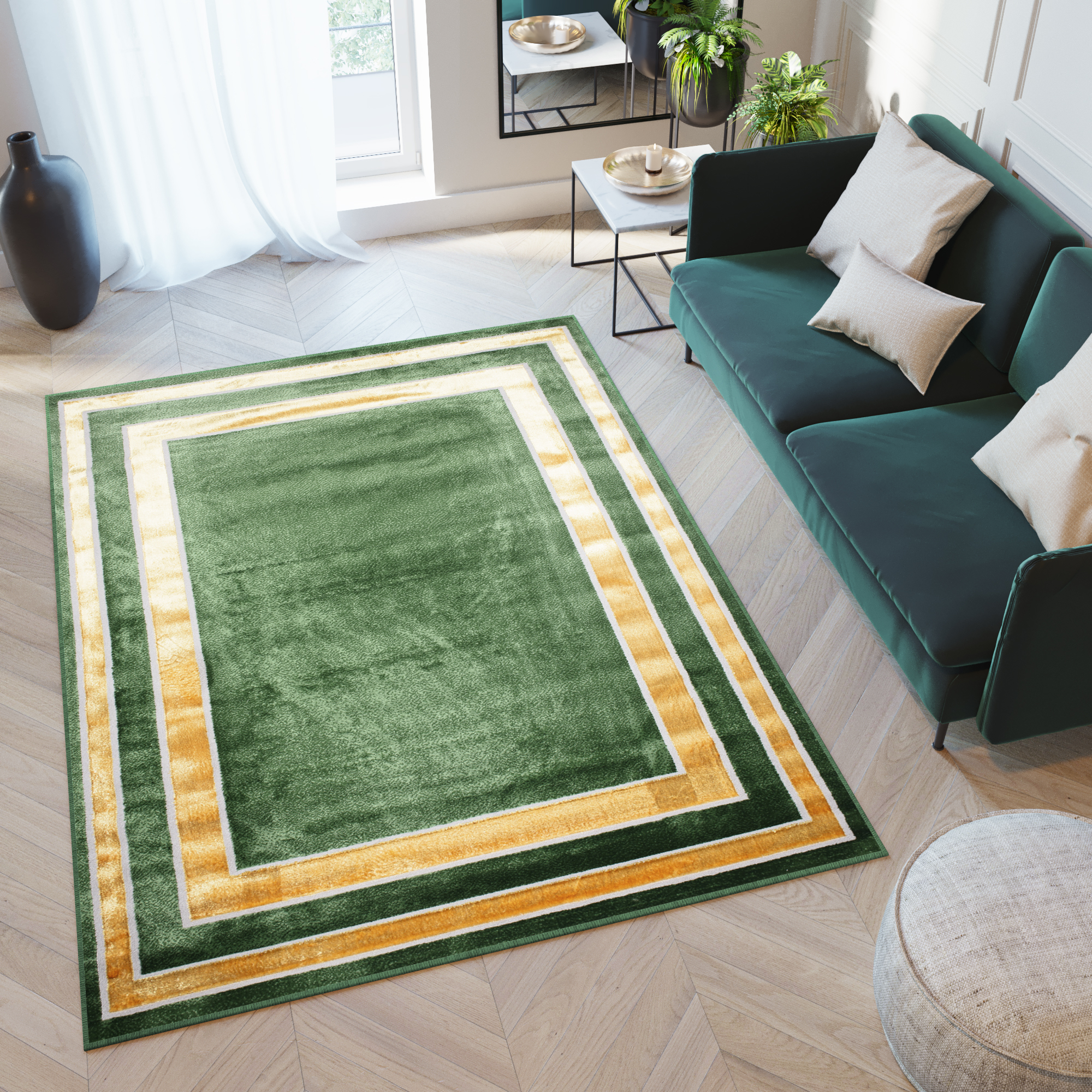 Area Rug Turmalin Green Gold Double Frame