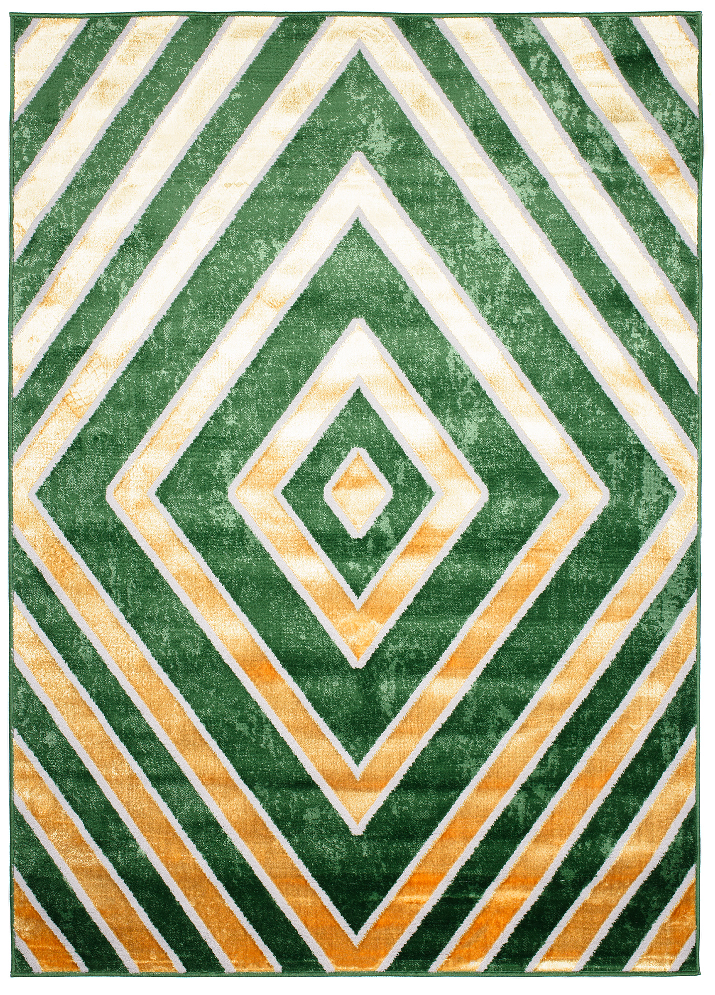 Area Rug Turmalin Green Gold Geometric Diamonds