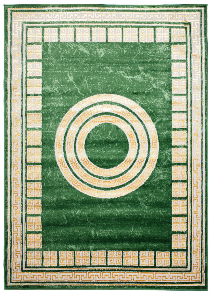 Area Rug Turmalin Green Gold Frame Round Rosette