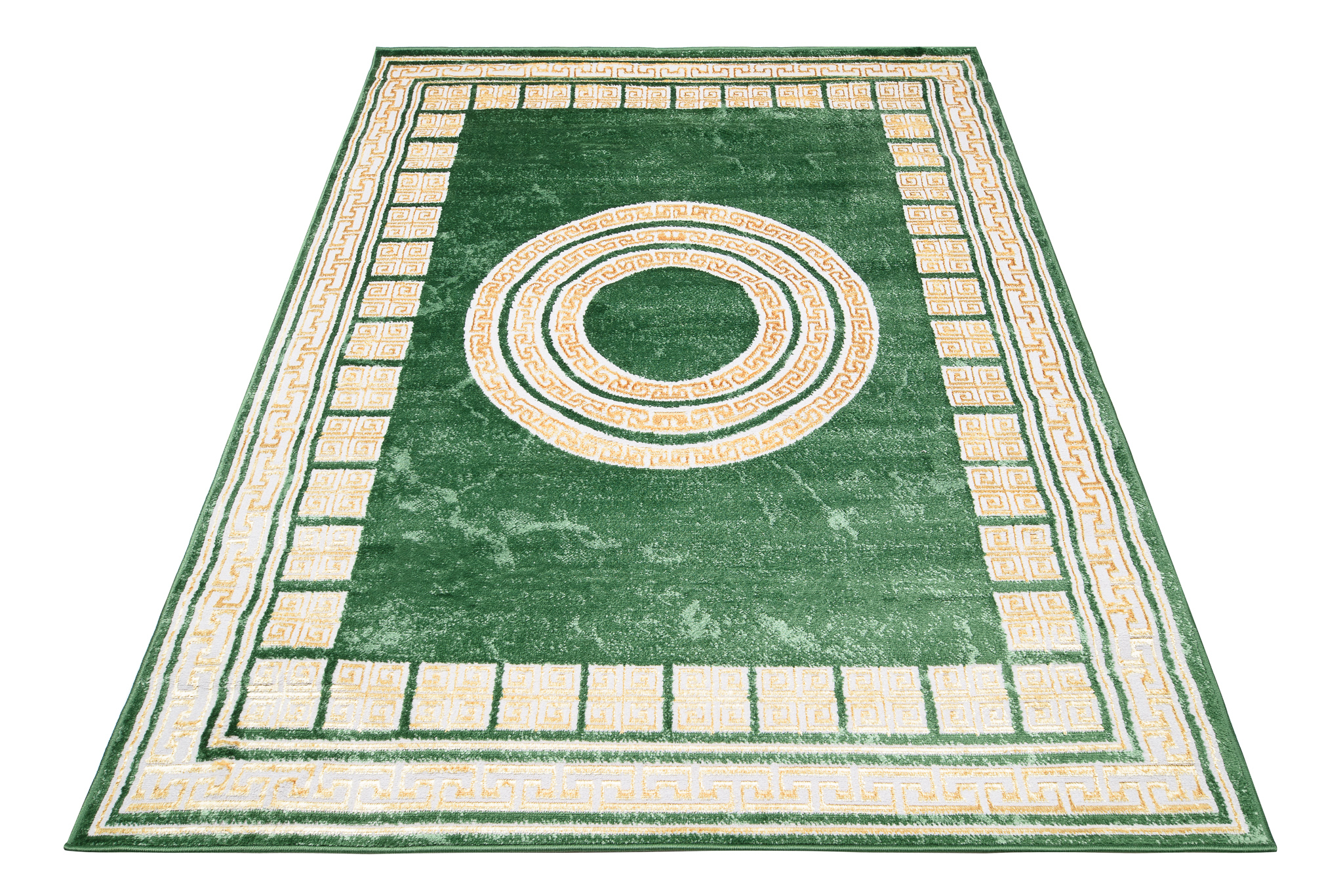 Area Rug Turmalin Green Gold Frame Round Rosette