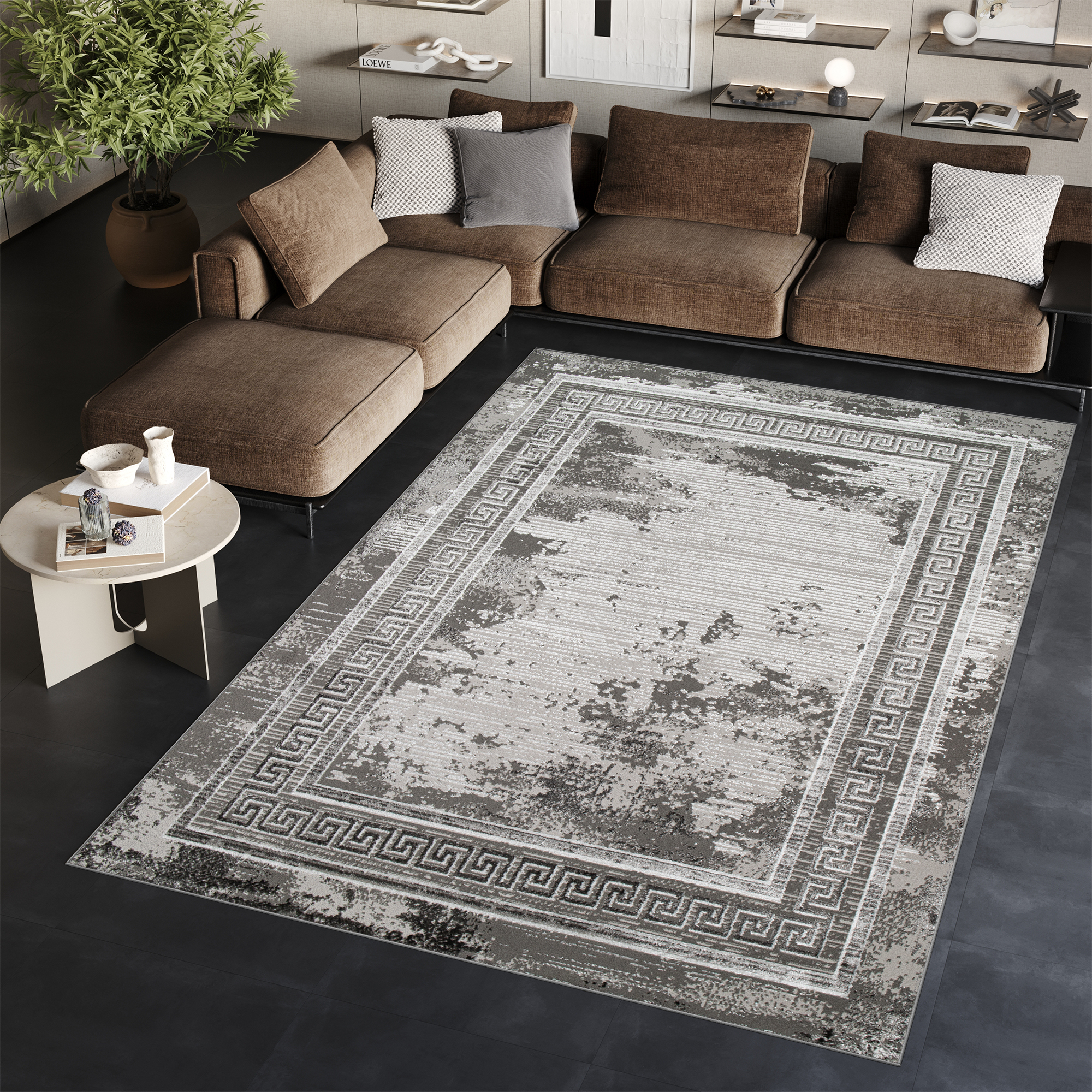 Area Rug Ares Grey Frame Flecked Vintage