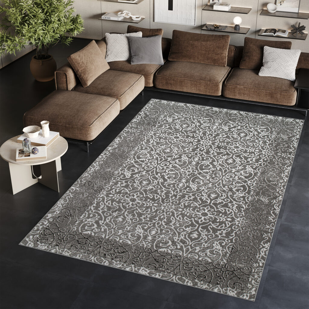 Area Rug Ares Dark Grey Ornaments Vintage