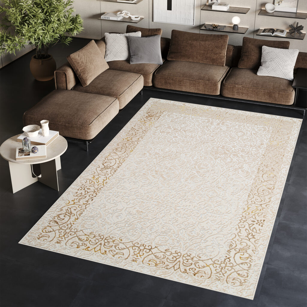 Area Rug Ares Cream Brown Ornaments Vintage