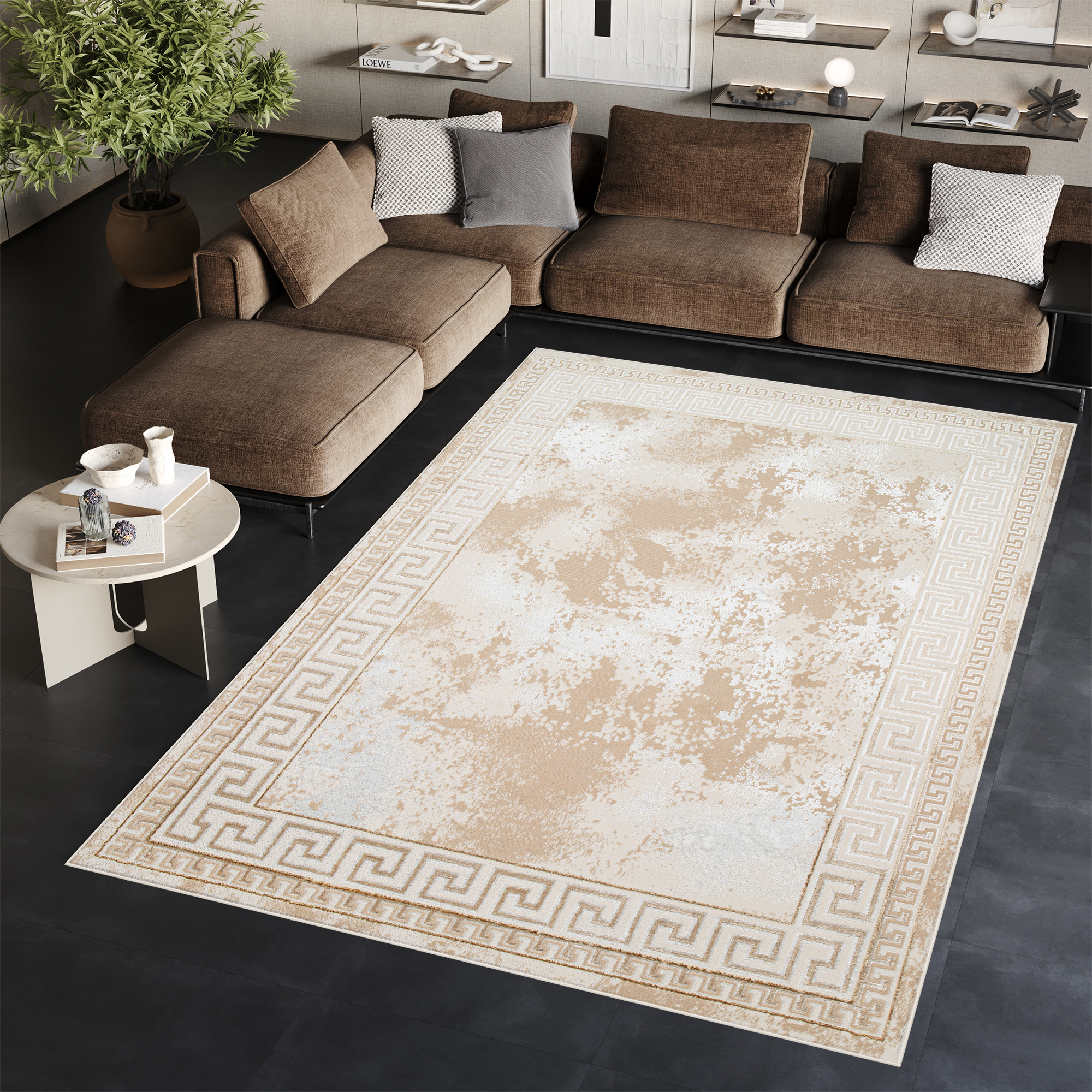 Area Rug Ares Beige Frame Abstract