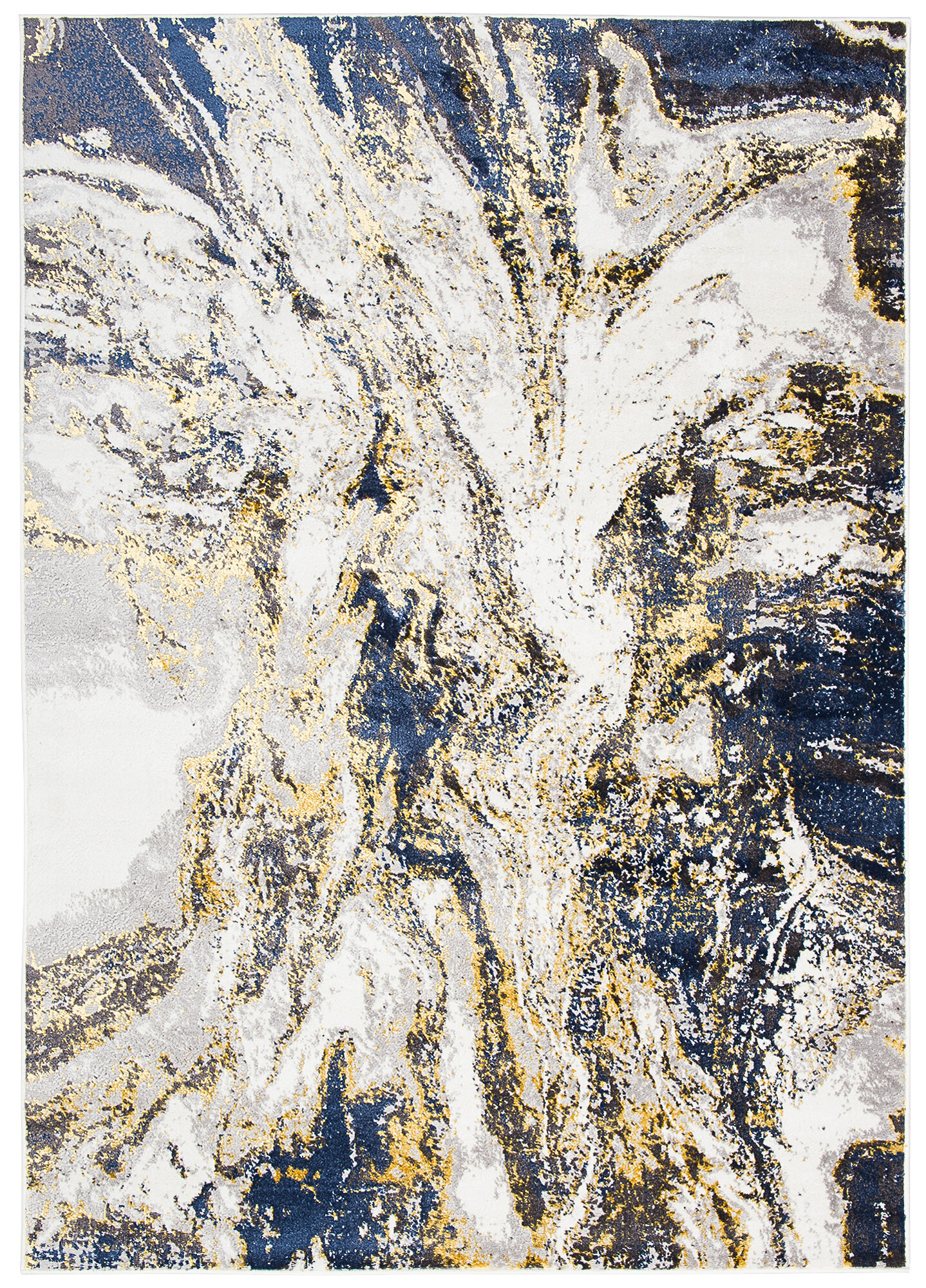 Area Rug Shine Navy Cream Gold Abstract 3D Effect