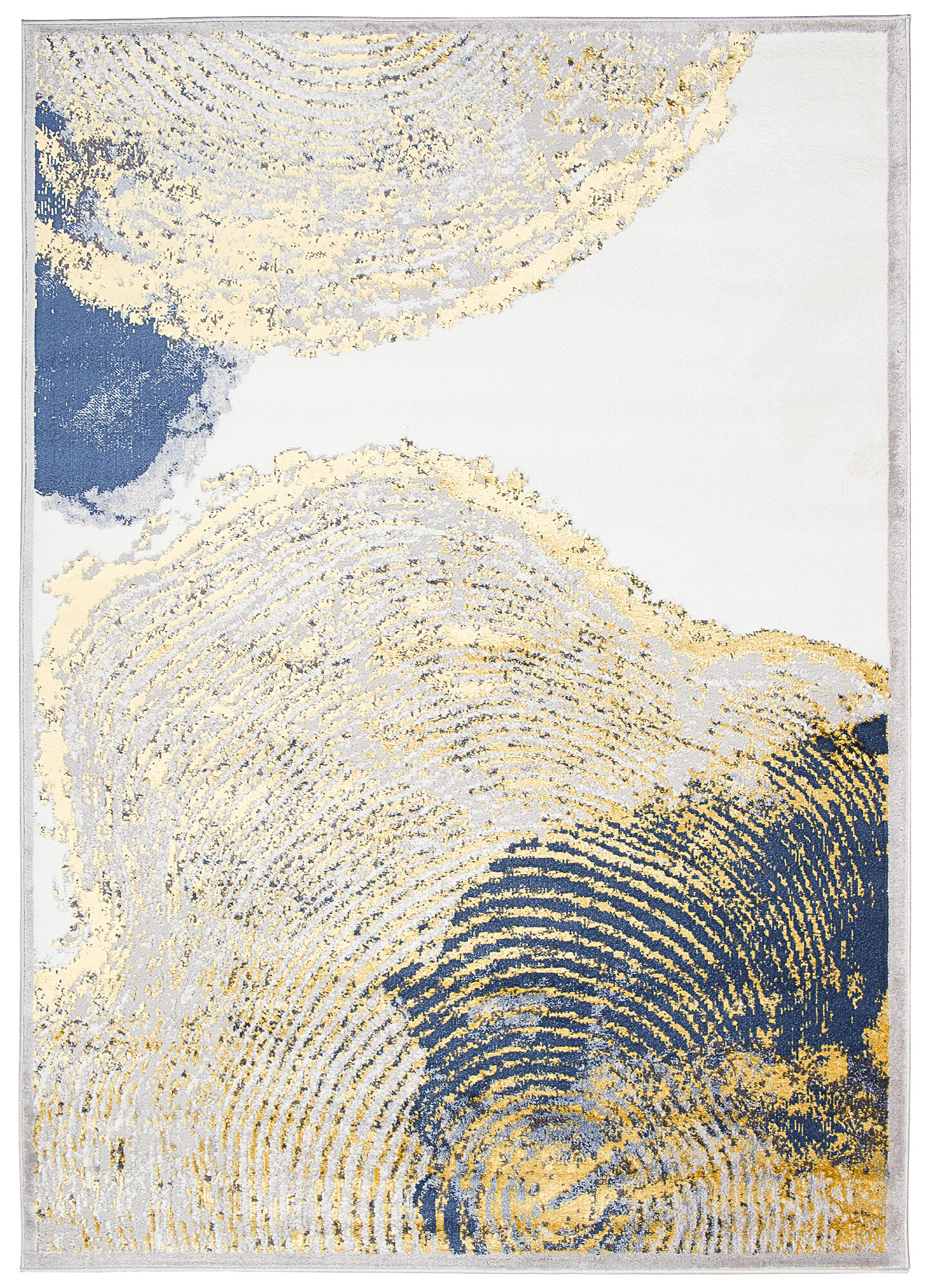 Area Rug Shine Cream Gold Blue Abstract 3D Effect