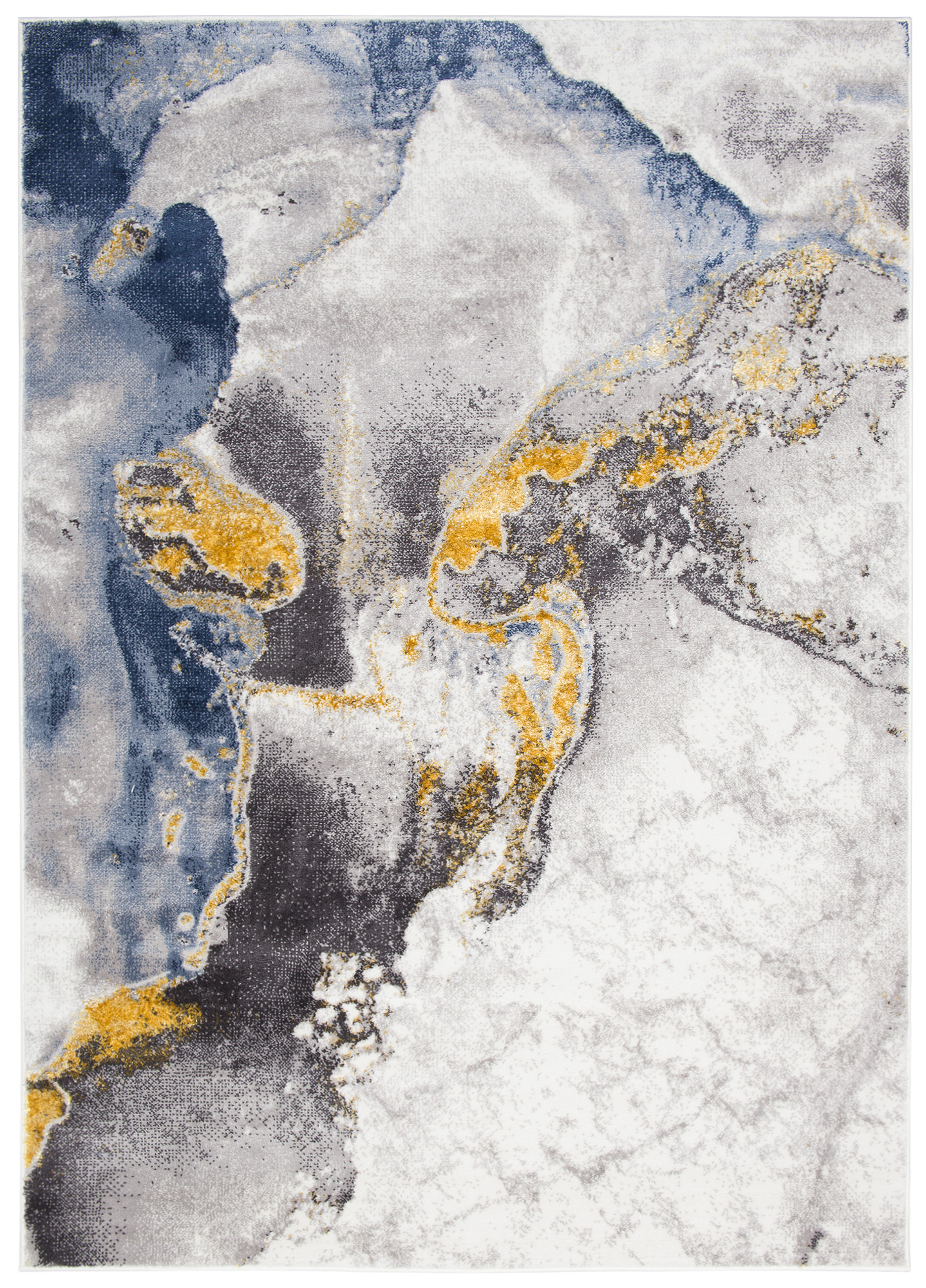 Area Rug Shine Cream Grey Blue Gold Marble 3D Effect