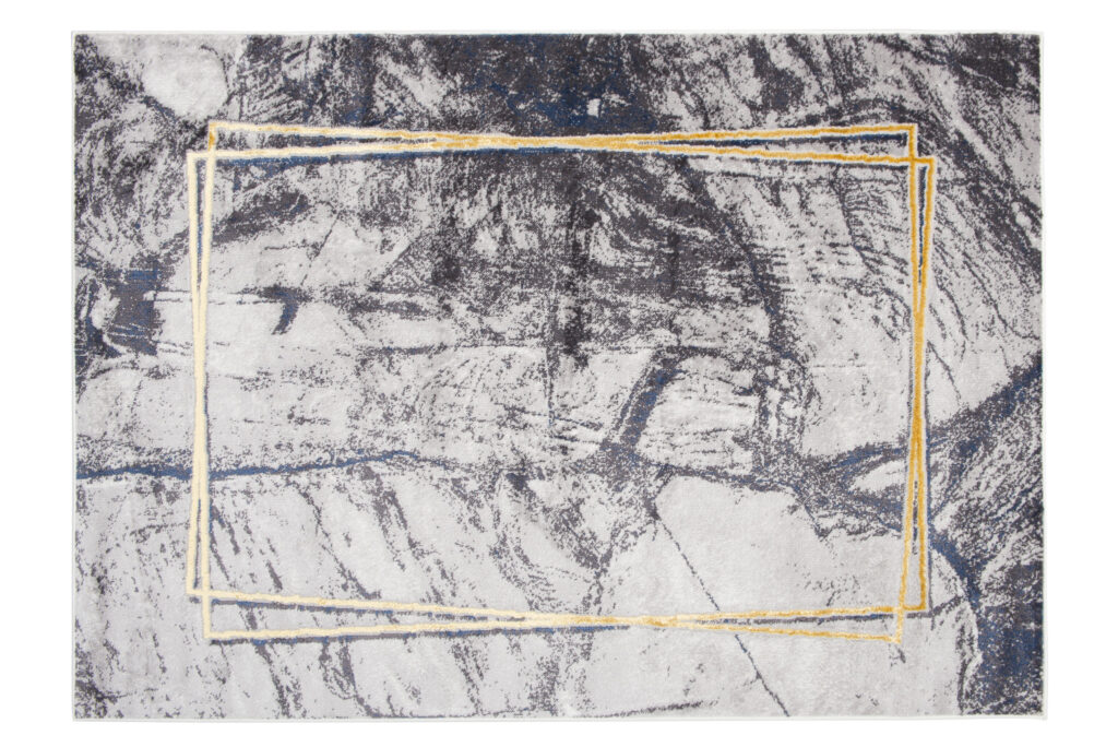 Area Rug Shine Dark Grey Gold Modern Frame 3D Effect