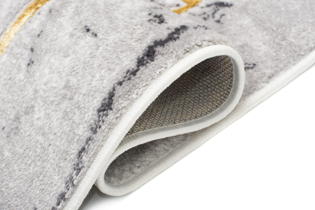 Area Rug Shine Dark Grey Gold Modern Frame 3D Effect