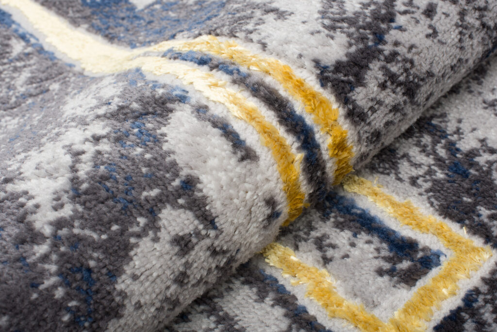 Area Rug Shine Dark Grey Gold Modern Frame 3D Effect