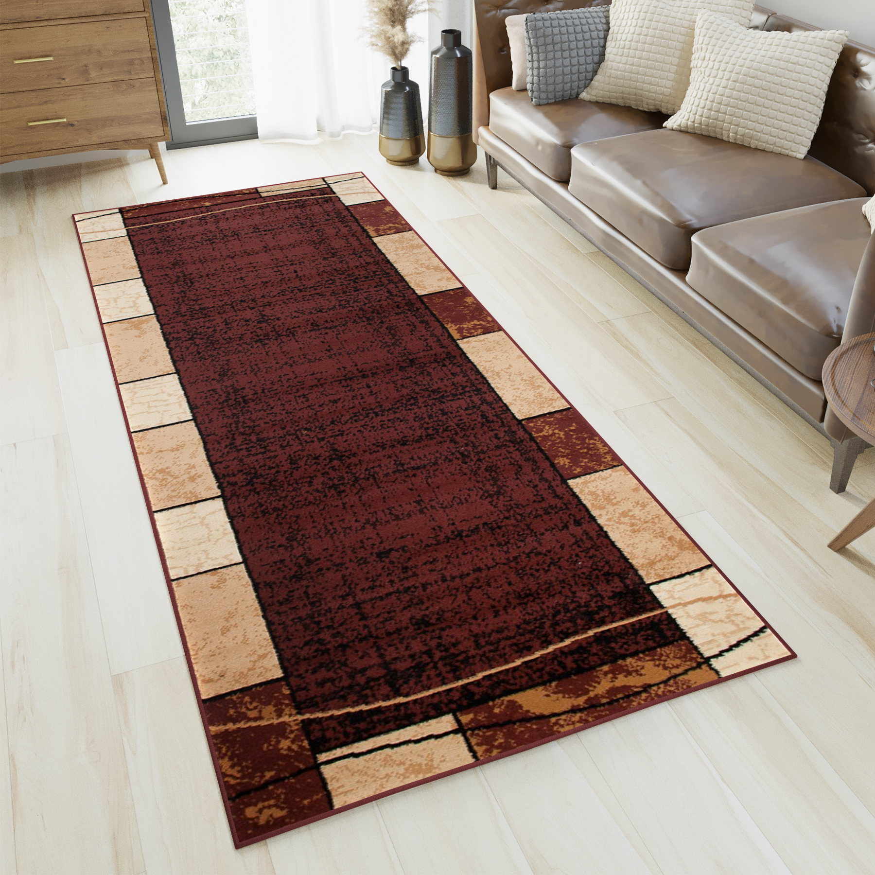 Carpet Runner Dream Brown Geometric Rectangles Lines