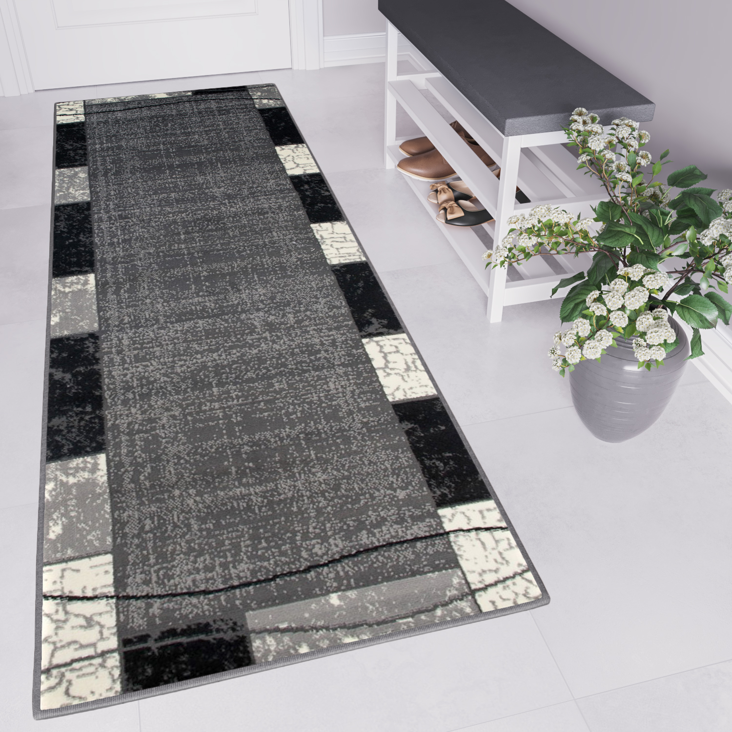 Carpet Runner Dream Grey Geometric Rectangles Lines