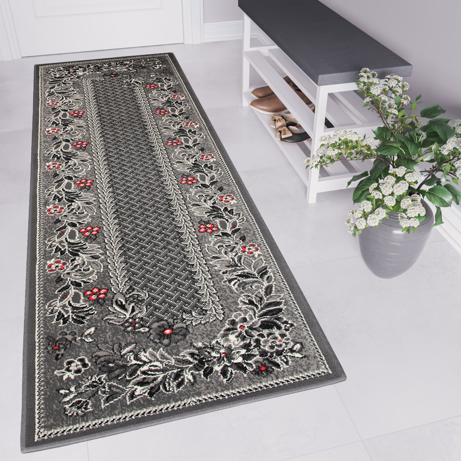 Carpet Runner Dream Traditional Grey Floral Motif