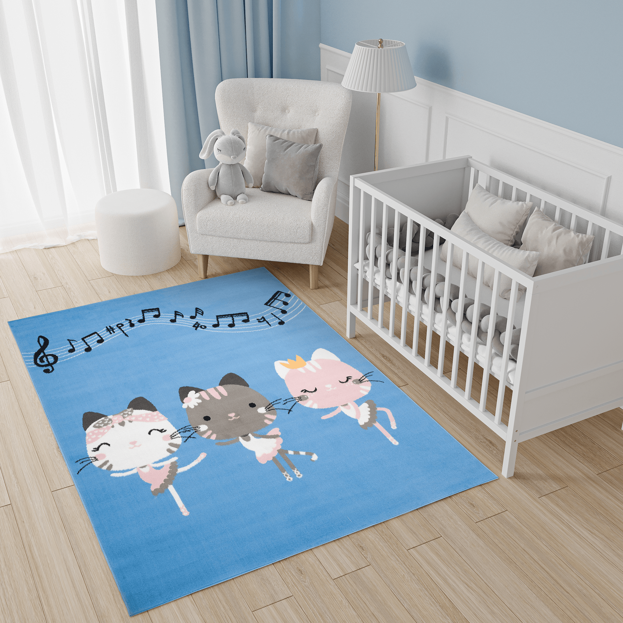 Area Rug Jolly Play Mat Blue Cat Dancers Music