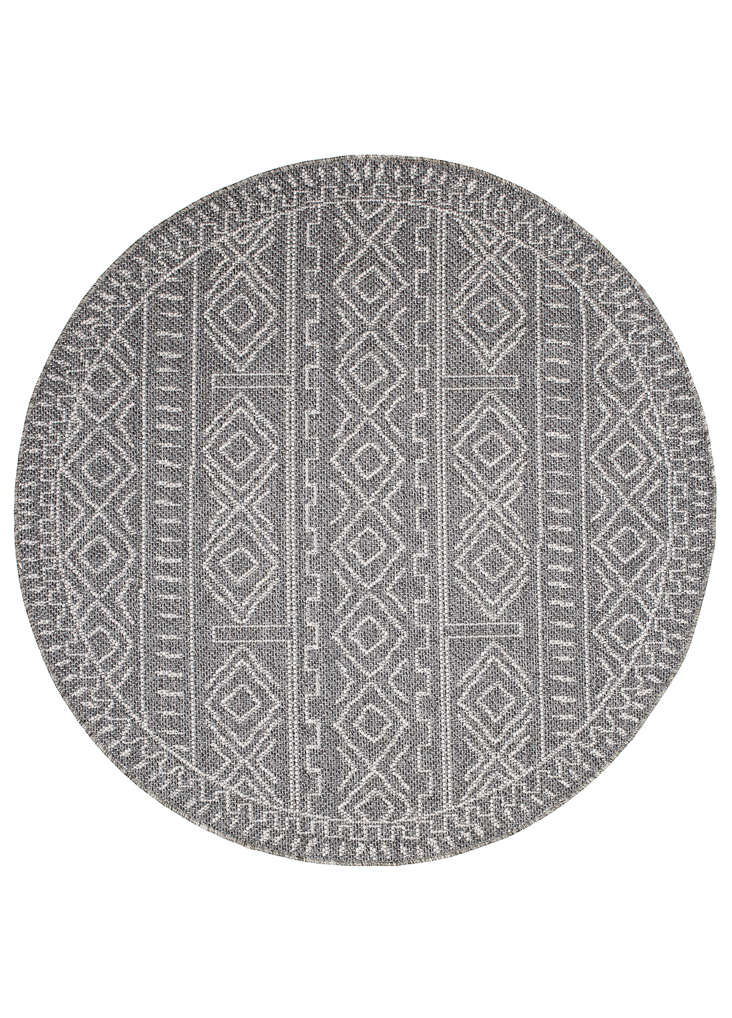 Area Rug Arruba Round Indoor Outdoor Grey Ethnic Frame