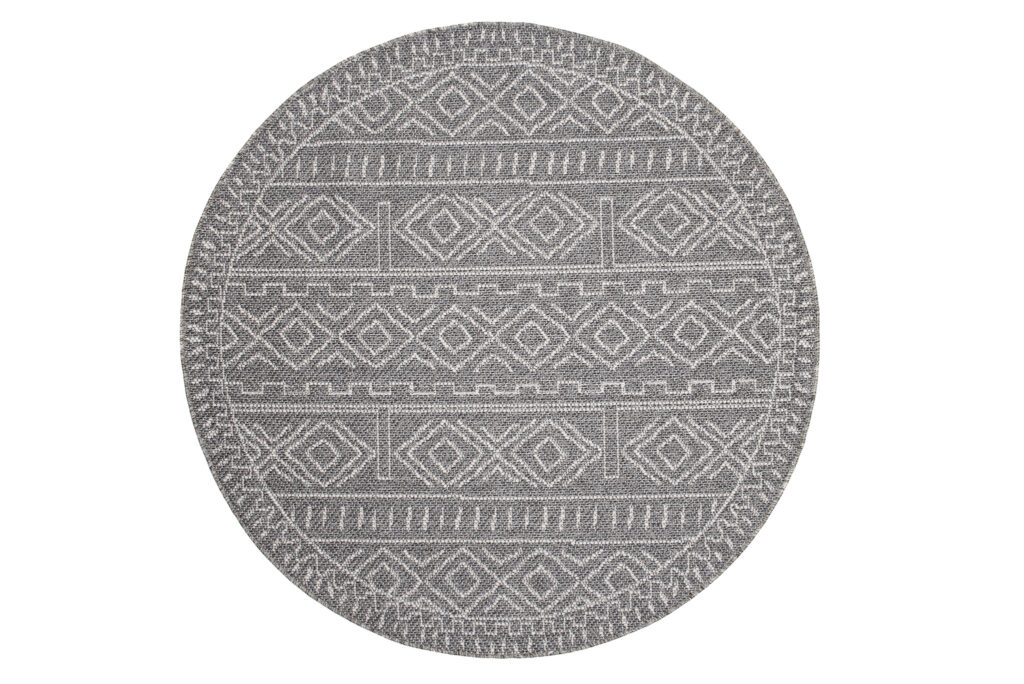 Area Rug Arruba Round Indoor Outdoor Grey Ethnic Frame