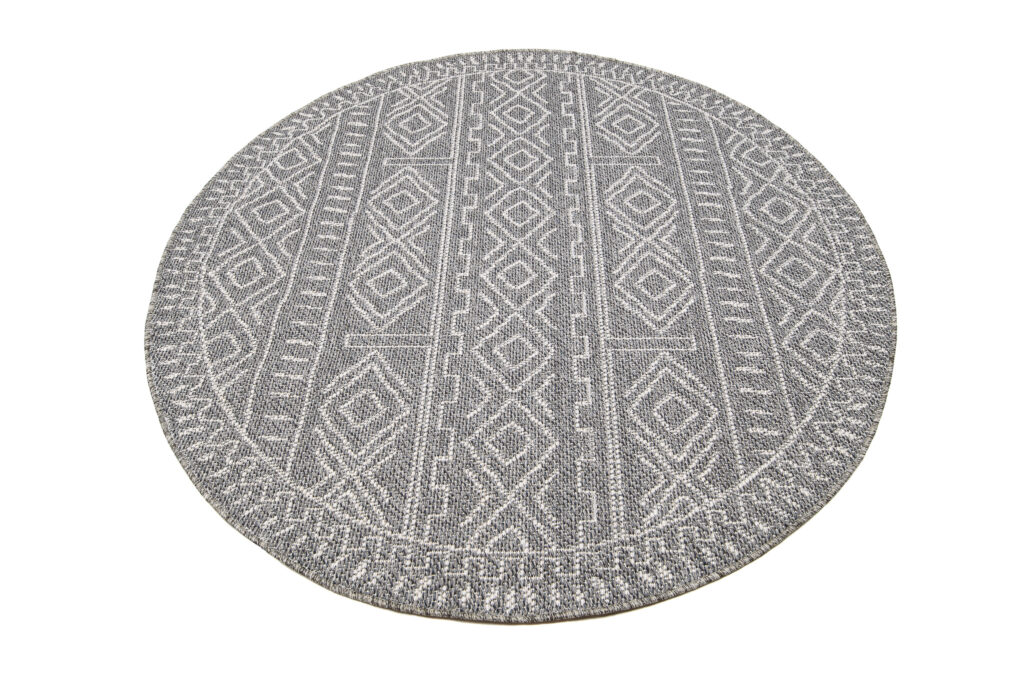 Area Rug Arruba Round Indoor Outdoor Grey Ethnic Frame