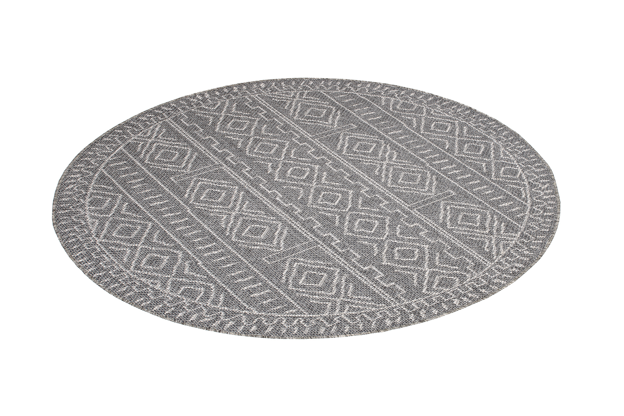 Area Rug Arruba Round Indoor Outdoor Grey Ethnic Frame