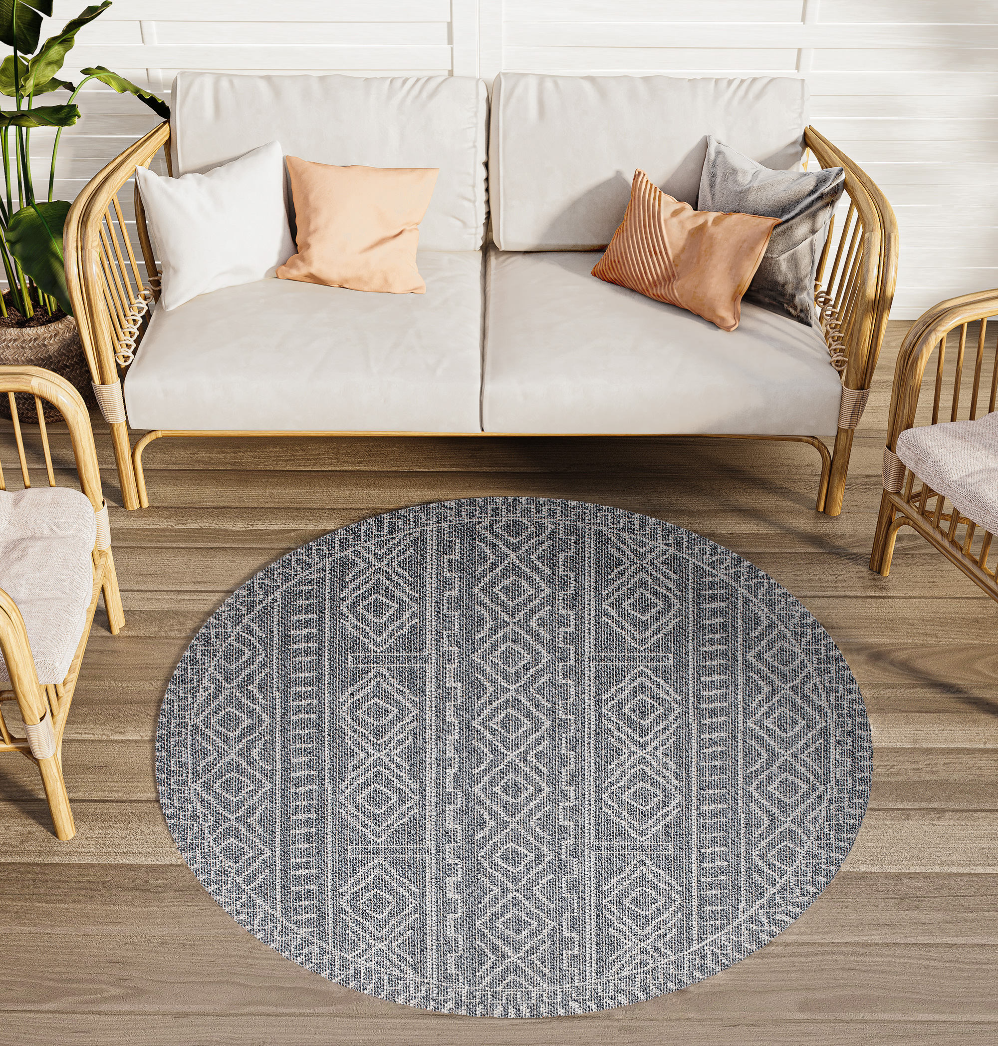 Area Rug Arruba Round Indoor Outdoor Light Grey Ethnic