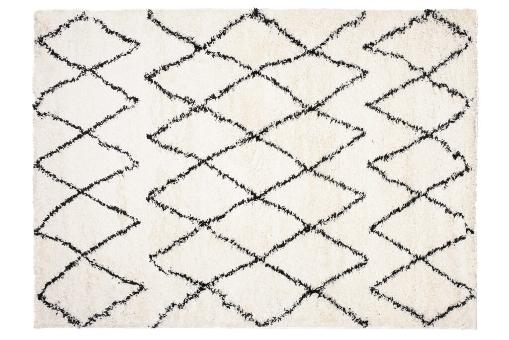 Area Rug Evra Shaggy Cream Black ZigZag Diamond
