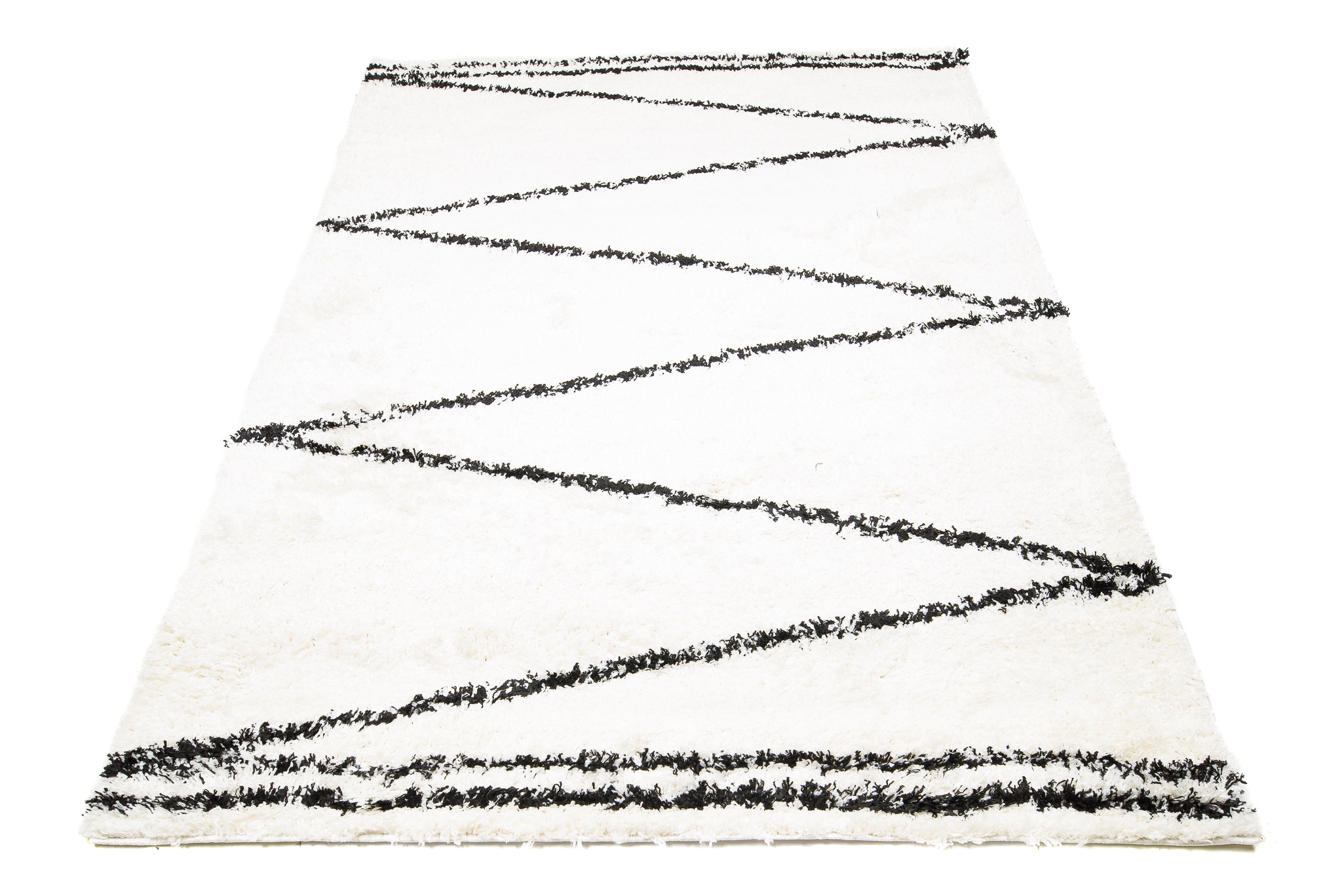 Area Rug Evra Shaggy Light Cream Black ZigZag