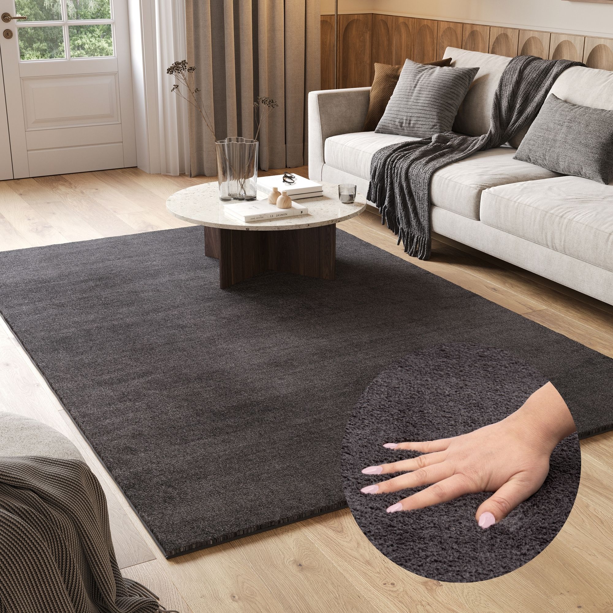Area Rug Cuddle Anti-slip Anthracite Shaggy