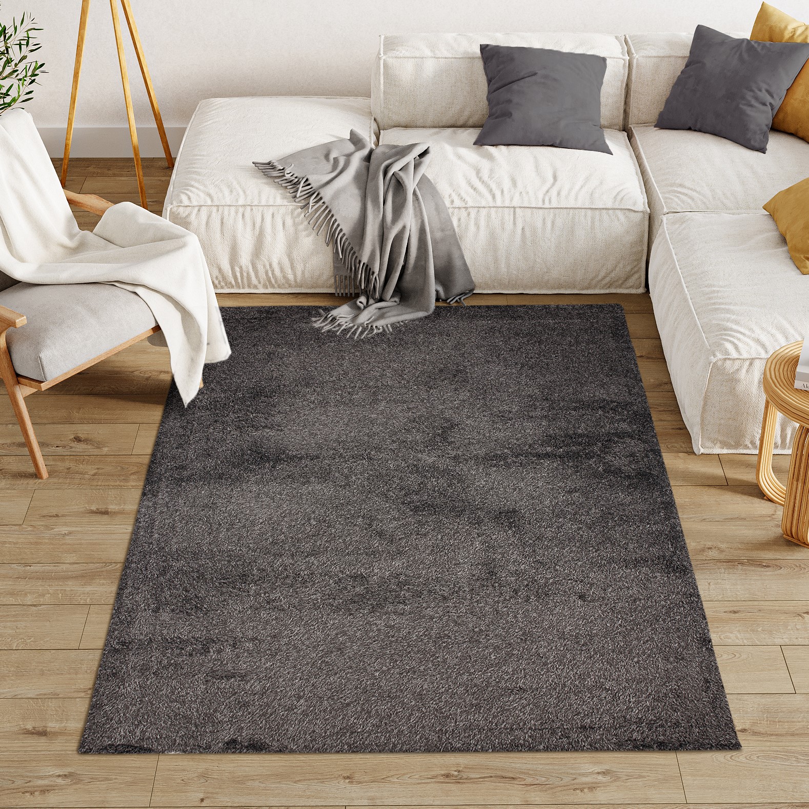 Area Rug Evra Shaggy Plain Dark Grey