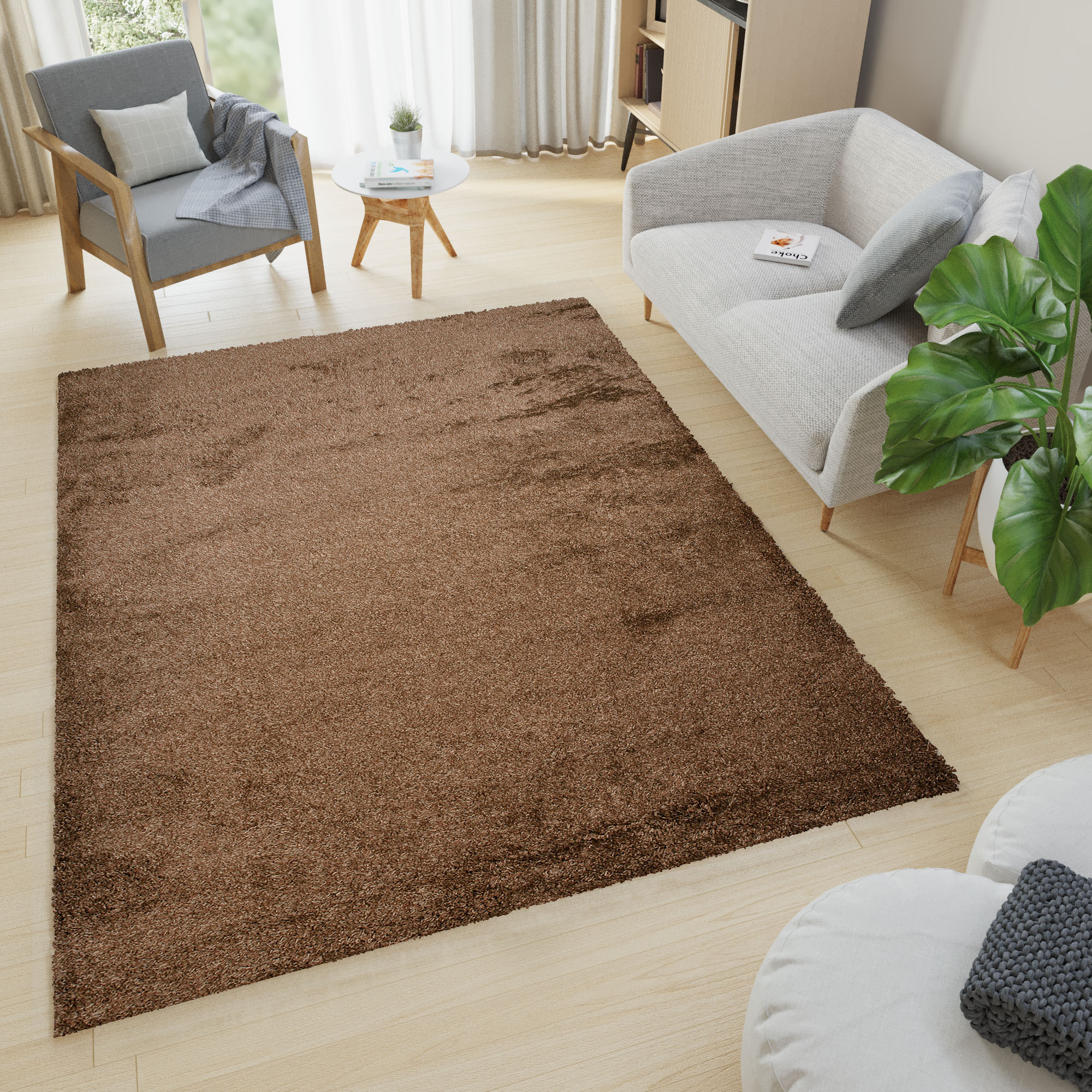 Area Rug Evra Shaggy Plain Dark Brown